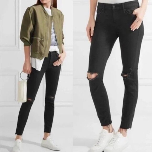 MOTHER Denim - Mother The Looker Ankle Fray Guilty As Sin Black Jean Size 28